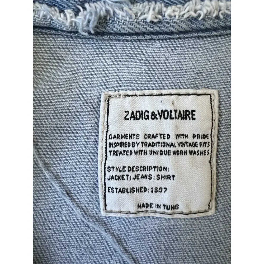 ZADIG & VOLTAIRE Kick Destroy Zip Jacket Jacket Patchwork Pockets Womens Size M - Picture 3 of 8